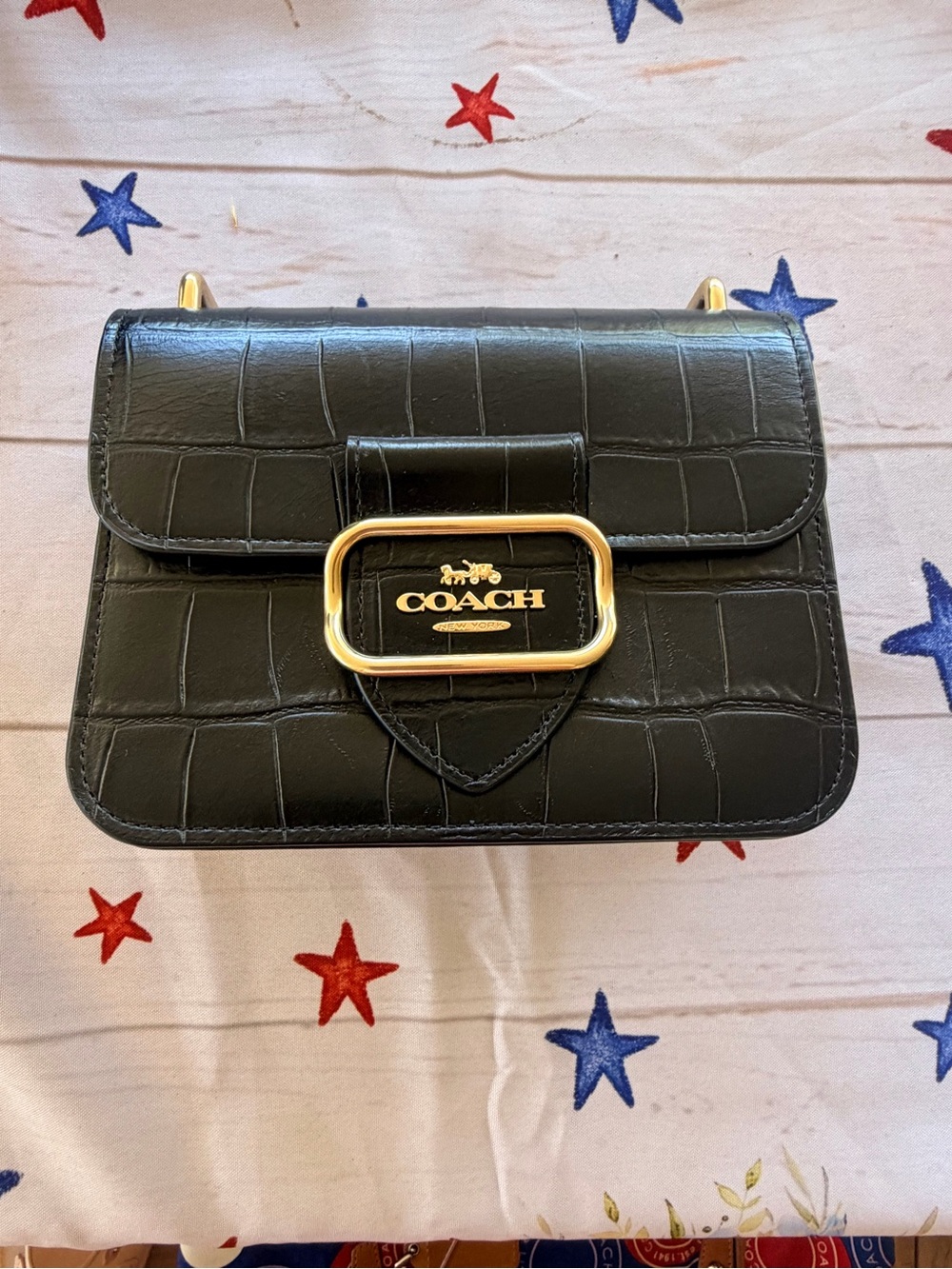 Coach Black Croc-Embossed Crossbody with Gold Hardware